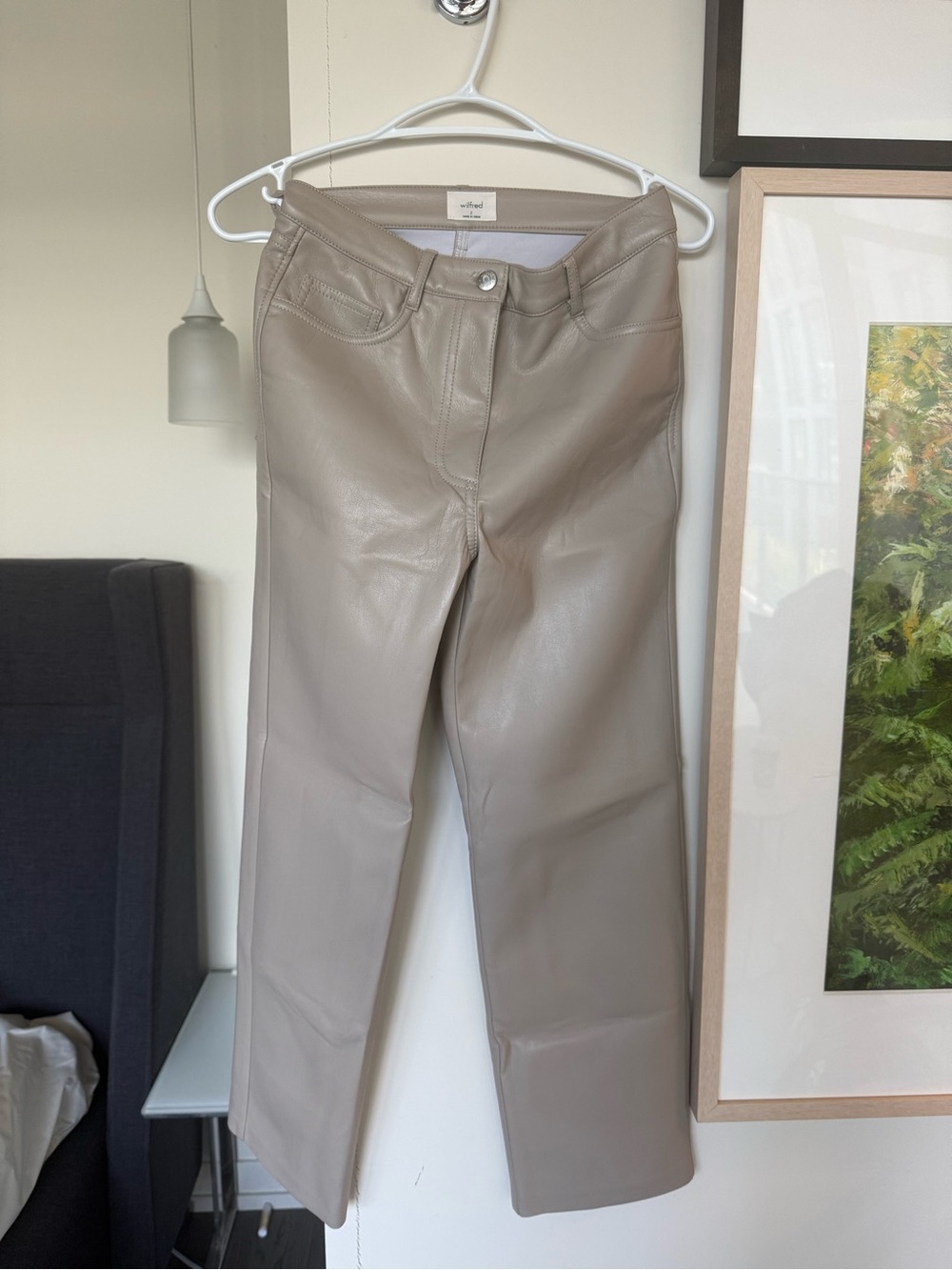 Aritzia Wilfred Melina Vegan Leather Straight-Leg Pants in Light Taupe - never w
